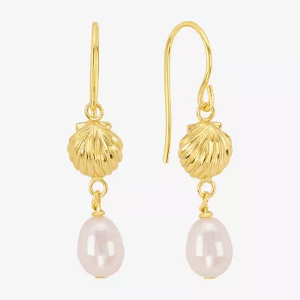 Silver Reflections Simulated Pearl 14K Gold Over Brass Drop Earrings