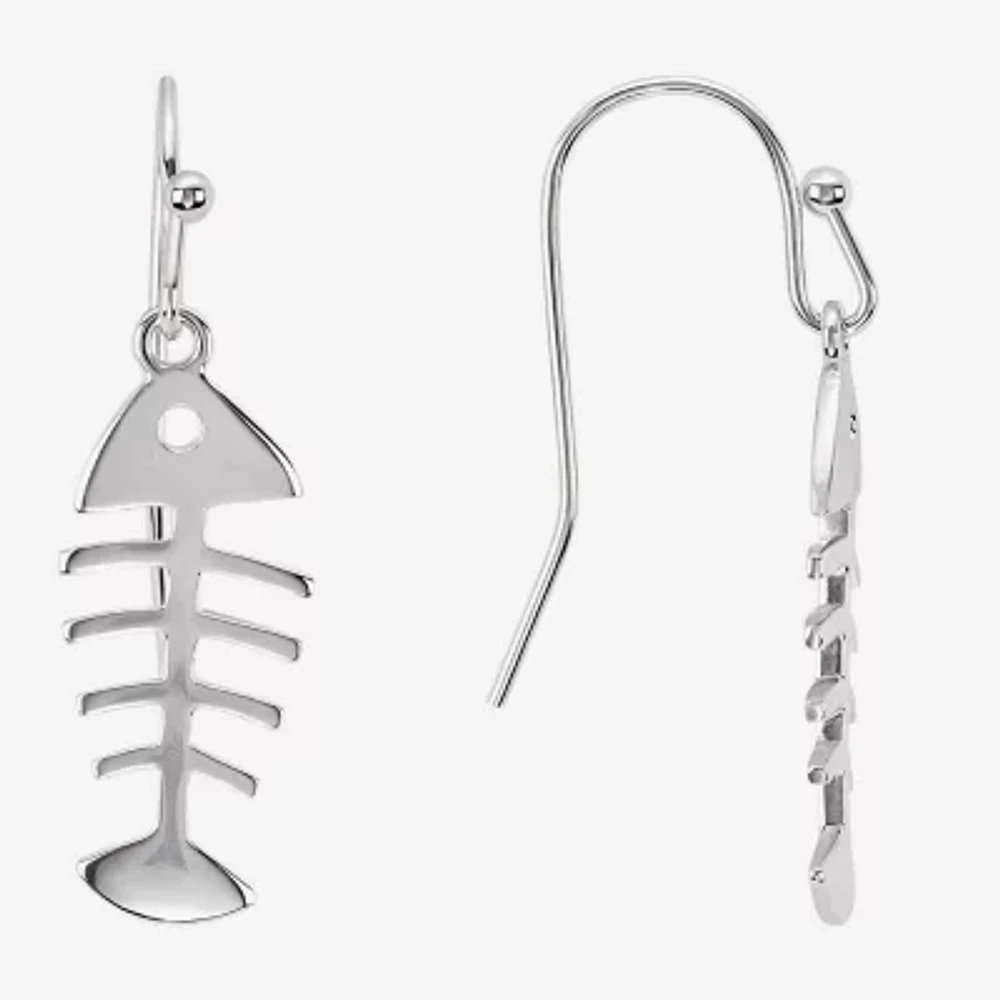 Silver Reflections Bone Fish Pure Silver Over Brass Drop Earrings