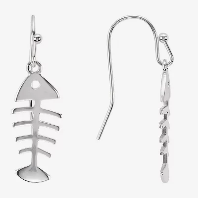 Silver Reflections Bone Fish Pure Silver Over Brass Drop Earrings