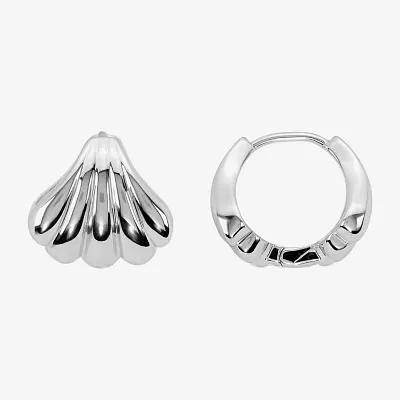 Silver Reflections Shell Pure Silver Over Brass 13.2mm Hoop Earrings