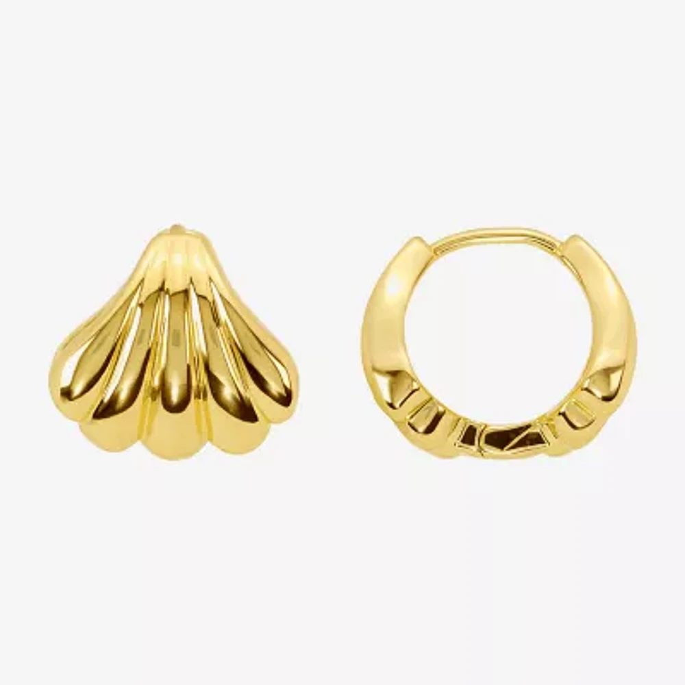 Silver Reflections Shell 14K Gold Over Brass 13.2mm Hoop Earrings