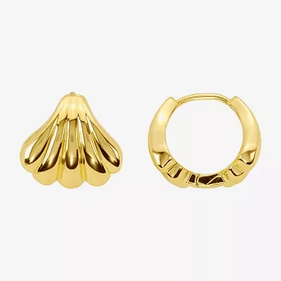 Silver Reflections Shell 14K Gold Over Brass 13.2mm Hoop Earrings