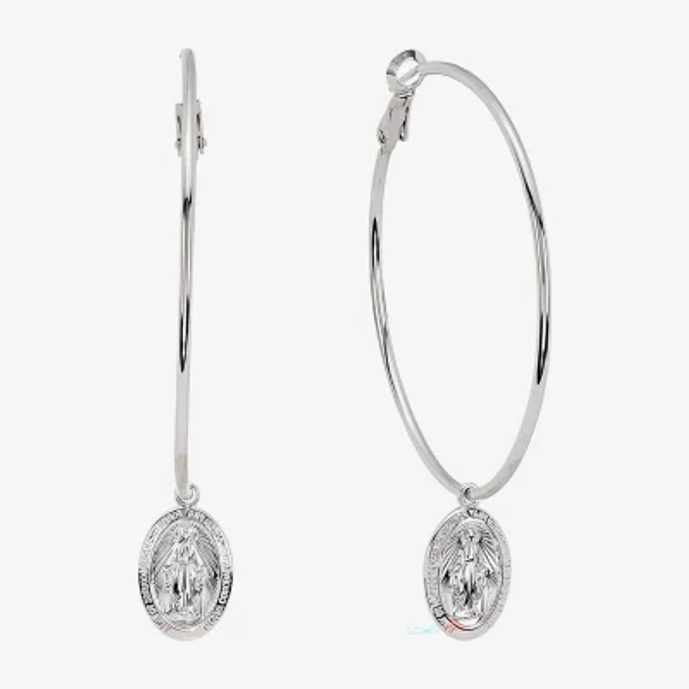 Silver Reflections Saint Mary Pure Silver Over Brass Hoop Earrings