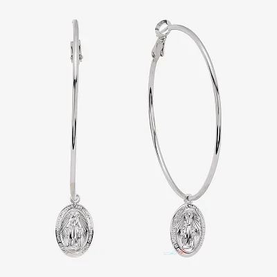 Silver Reflections Saint Mary Pure Silver Over Brass Hoop Earrings