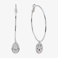 Silver Reflections Saint Mary Pure Silver Over Brass Hoop Earrings