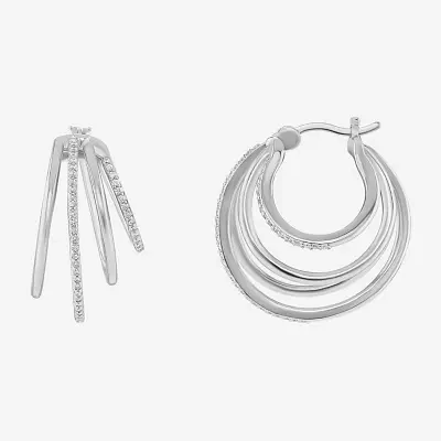Sparkle Allure Womens White Cubic Zirconia 24mm Hoop Earrings
