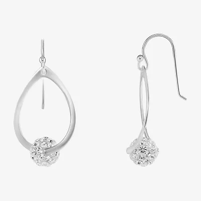 Sparkle Allure Womens White Crystal Pure Silver Over Brass Drop Earrings