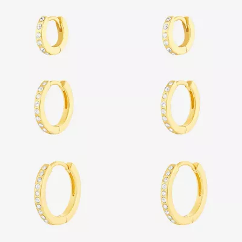 Sparkle Allure Womens White Crystal 18K Gold Over Brass 3 Pair Earring Set