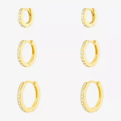 Sparkle Allure Womens White Crystal 18K Gold Over Brass 3 Pair Earring Set