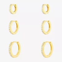 Sparkle Allure Womens White Crystal 18K Gold Over Brass 3 Pair Earring Set