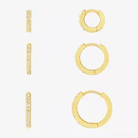 Sparkle Allure Womens White Crystal 18K Gold Over Brass 3 Pair Earring Set