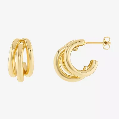 Silver Reflections Triple Row 14K Gold Over Brass Hoop Earrings