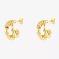 Silver Reflections Triple Row Womens 14K Gold Over Brass 23mm Hoop Earrings