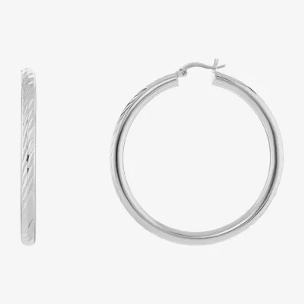 Silver Reflections Tube Diamond Cut Pure Silver Over Brass Hoop Earrings