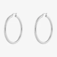 Silver Reflections Tube Diamond Cut Pure Silver Over Brass Hoop Earrings