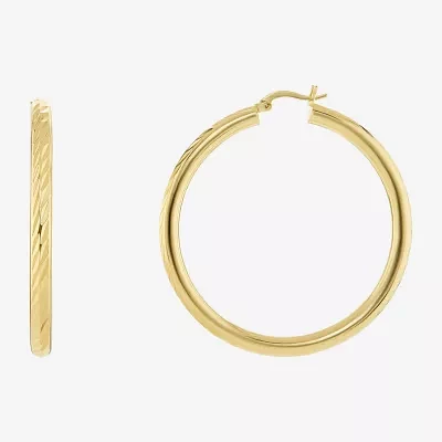 Silver Reflections Tube Diamond Cut 14K Gold Over Brass Hoop Earrings