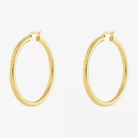 Silver Reflections Tube Diamond Cut 14K Gold Over Brass Hoop Earrings