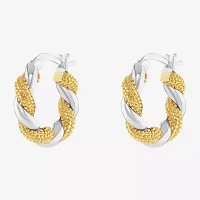 Silver Reflections Twisted Pure Silver Over Brass Hoop Earrings