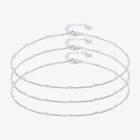 Silver Reflections 3-pc. Pure Silver Over Brass 10 Inch Bead Ankle Bracelet