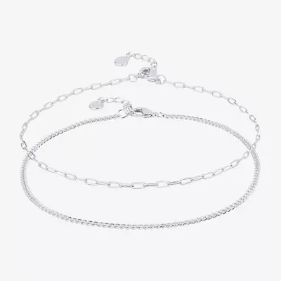 Silver Reflections 2-pc. Pure Silver Over Brass 10 Inch Paperclip Ankle Bracelet