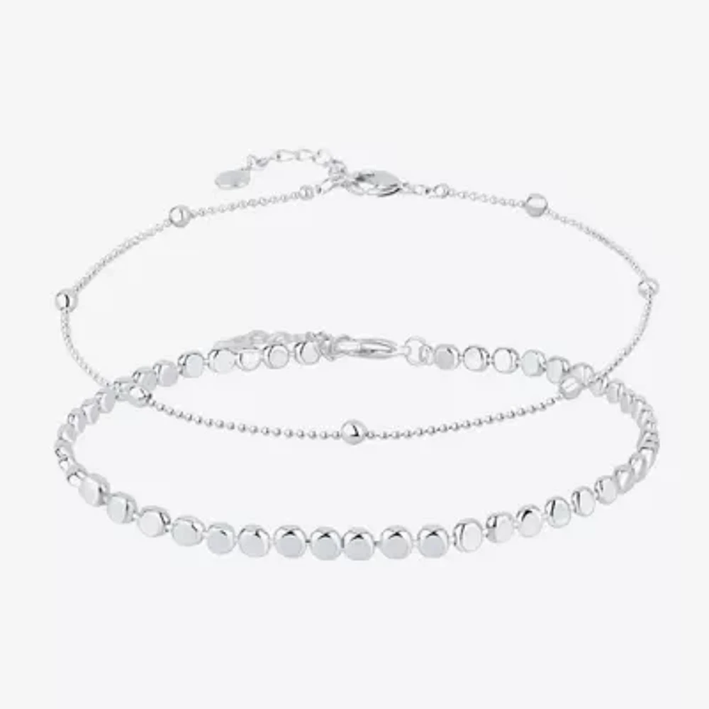 Silver Reflections 2-pc. Pure Silver Over Brass 10 Inch Bead Round Ankle Bracelet