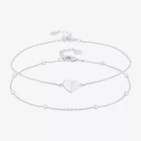 Silver Reflections 2-pc. Pure Silver Over Brass 10 Inch Bead Heart Ankle Bracelet