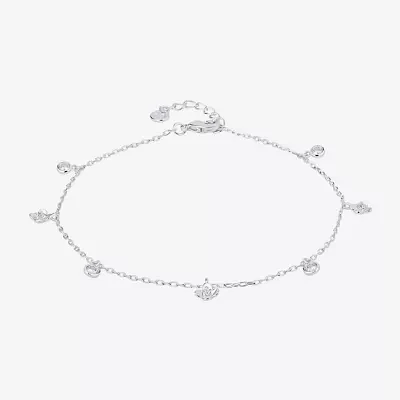 Silver Reflections Cubic Zirconia Pure Silver Over Brass 10 Inch Link Flower Ankle Bracelet