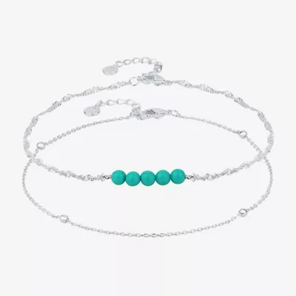 Silver Reflections Womens 10 Inch Solid Cable Ankle Bracelet