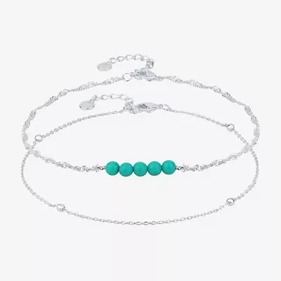 Silver Reflections Womens 10 Inch Solid Cable Ankle Bracelet
