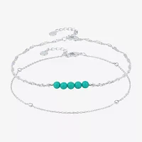Silver Reflections Womens 10 Inch Solid Cable Ankle Bracelet