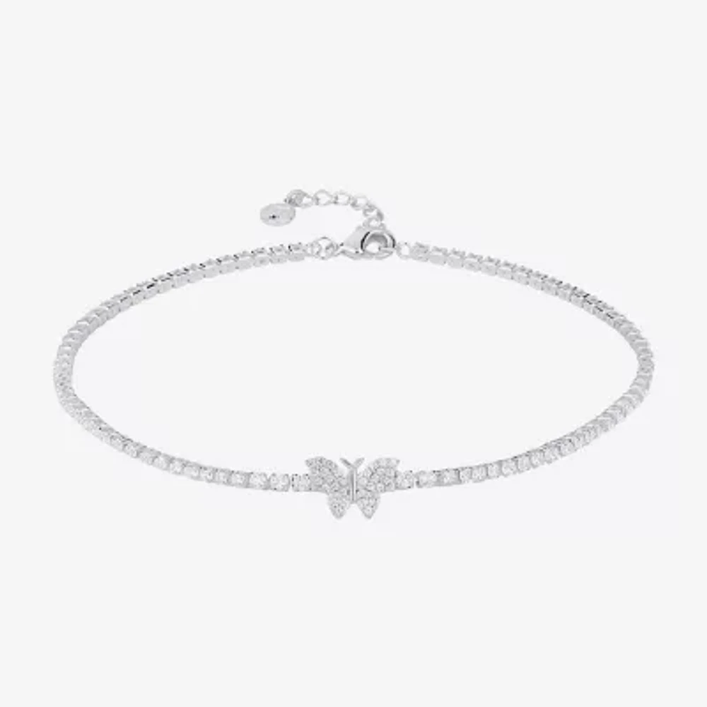 Silver Reflections Cubic Zirconia Pure Silver Over Brass 10 Inch Butterfly Ankle Bracelet