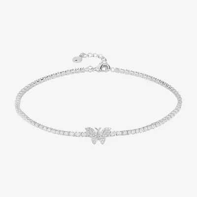 Silver Reflections Cubic Zirconia Pure Silver Over Brass 10 Inch Butterfly Ankle Bracelet