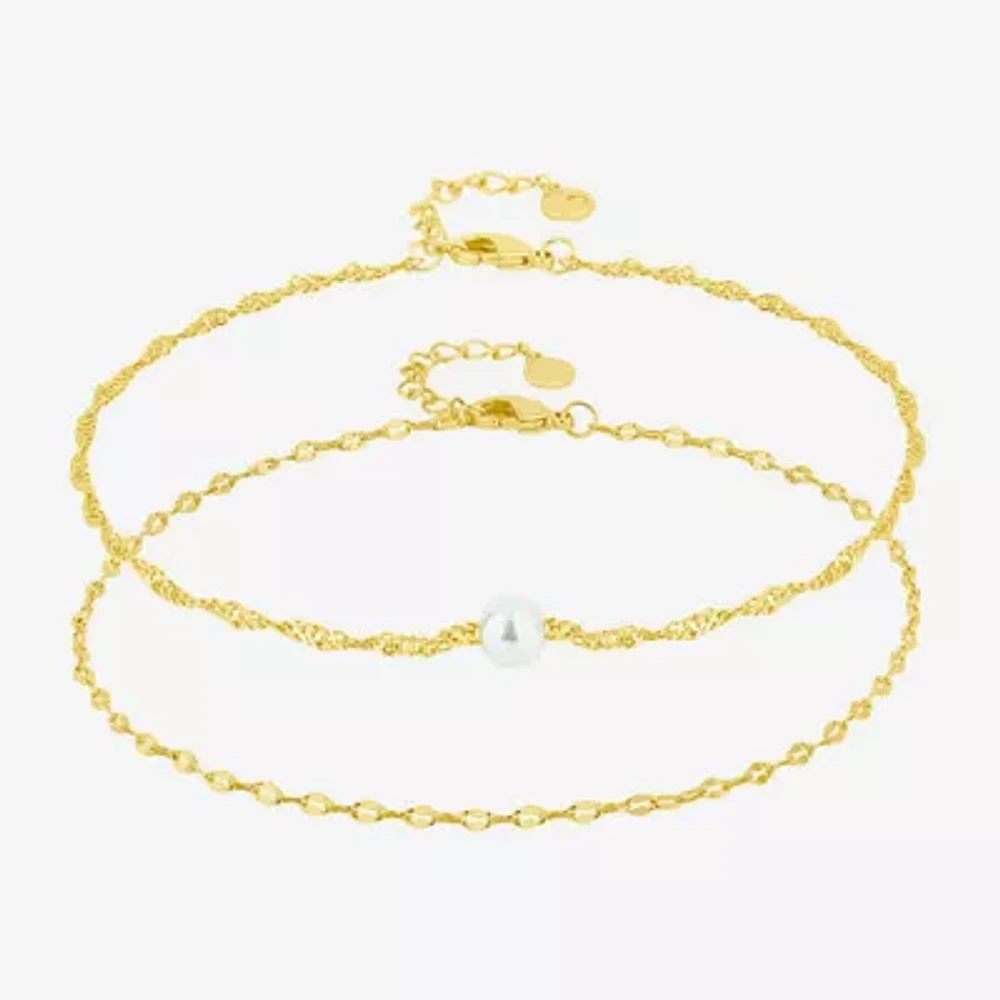 Silver Reflections 2-pc. 14K Gold Over Brass 10 Inch Singapore Ankle Bracelet