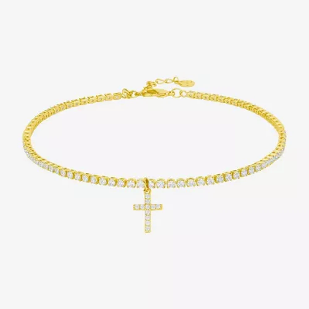 Silver Reflections Gold Tone 14K Gold Over Brass 10 Inch Cross Ankle Bracelet
