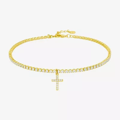 Silver Reflections Gold Tone 14K Gold Over Brass 10 Inch Cross Ankle Bracelet