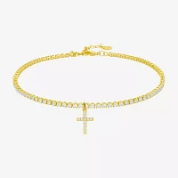 Silver Reflections Gold Tone 14K Gold Over Brass 10 Inch Cross Ankle Bracelet