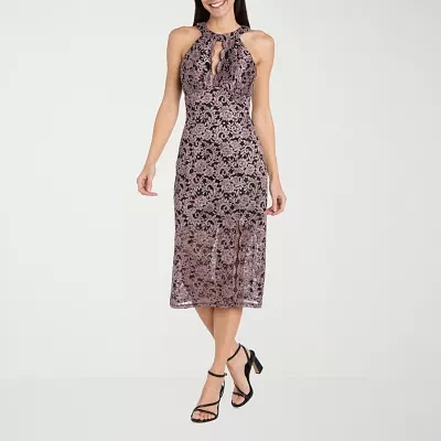 R & M Richards Womens Lace Sleeveless Midi Sheath Dress