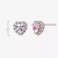 Lab Grown Pink Sapphire & 1/5 CT. T.W. Lab Grown White Diamond 18K Rose Gold Over Silver 8mm Heart Stud Earrings