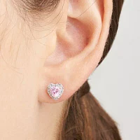Lab Grown Pink Sapphire & 1/5 CT. T.W. Lab Grown White Diamond 18K Rose Gold Over Silver 8mm Heart Stud Earrings