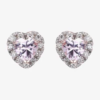 Lab Grown Pink Sapphire & 1/5 CT. T.W. Lab Grown White Diamond 18K Rose Gold Over Silver 8mm Heart Stud Earrings