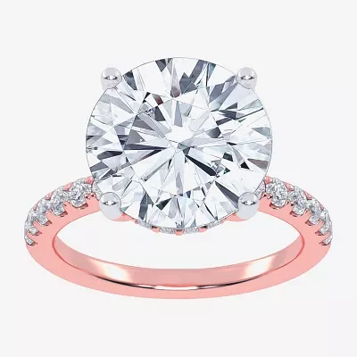 (G-H / Si1-Si2) Womens 5 1/2 CT. T.W. Lab Grown White Diamond 14K Gold Round Side Stone Engagement Ring