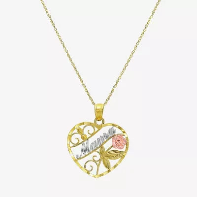 "Mama" Womens 10K Tri-Color Gold Heart 18 Inch Pendant Necklace