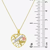 "Mama" Womens 10K Tri-Color Gold Heart 18 Inch Pendant Necklace