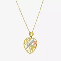 "Mama" Womens 10K Tri-Color Gold Heart 18 Inch Pendant Necklace