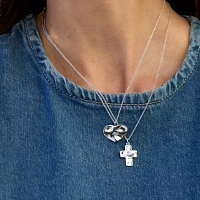 Silpada Womens White Cubic Zirconia Sterling Silver Cross Pendant Necklace