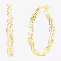 Crystal 24K Gold Over Silver 28.3mm Round Hoop Earrings