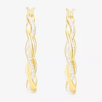 Crystal 24K Gold Over Silver 28.3mm Round Hoop Earrings