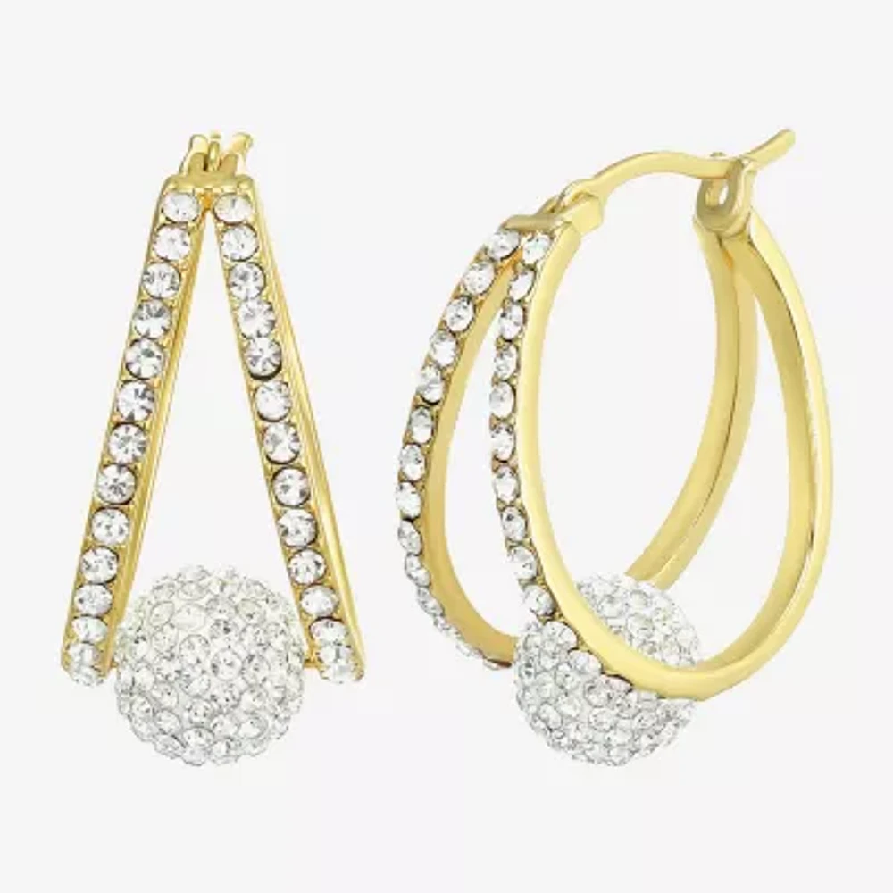 Crystal 24K Gold Over Silver 18.3mm Round Hoop Earrings