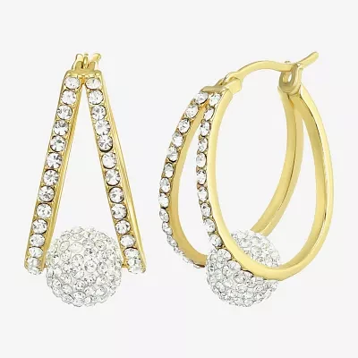 Crystal 24K Gold Over Silver 18.3mm Round Hoop Earrings