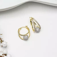 Crystal 24K Gold Over Silver 18.3mm Round Hoop Earrings
